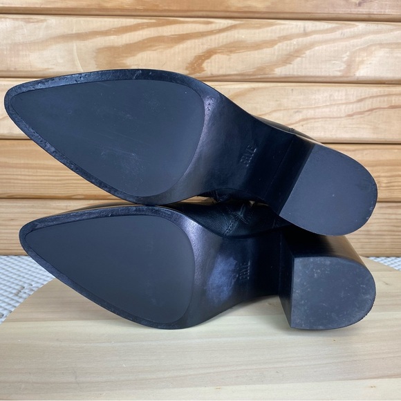 FRYE 9 US Black Leather Ankle Boots Western Biker Booties Side Zip Pointed Toe - Picture 6 of 12